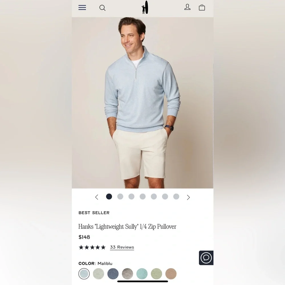 Johnnie-O Hank’s “Lightweight Scully” Quarter Zip Pullover in Malibu Size L - Picture 10 of 16